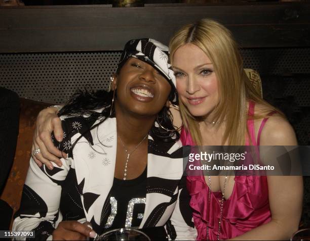Missy Elliot and Madonna during Warner Entertainment 2004 Grammy Party at Kitano Japanese Restaurant in Los Angeles, CA, United States.