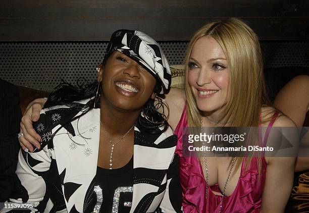 Missy Elliot and Madonna during Warner Entertainment 2004 Grammy Party at Kitano Japanese Restaurant in Los Angeles, CA, United States.