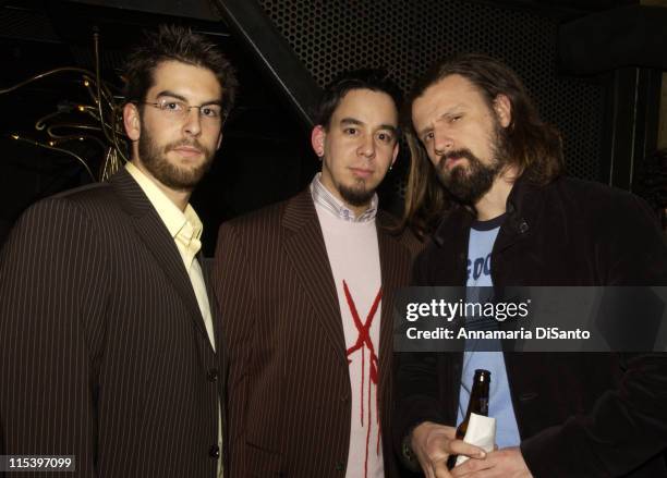 Rob & Mike of Linkin Park with Rob Zombie during Warner Entertainment 2004 Grammy Party at Kitano Japanese Restaurant in Los Angeles, CA, United...