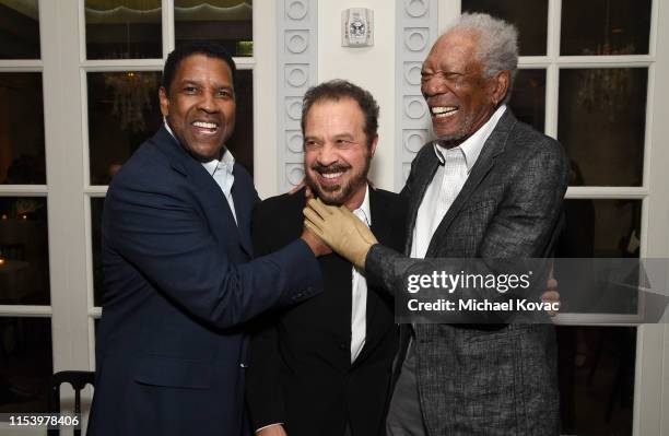 Honoree Denzel Washington, Edward Zwick and Morgan Freeman attend American Film Institute's 47th Life Achievement Award honoree reception at Spago on...