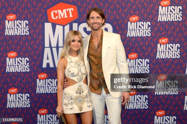 Maren Morris and Ryan Hurd attend the 2019 CMT Music Awards at Bridgestone Arena on June 05, 2019 in Nashville, Tennessee.