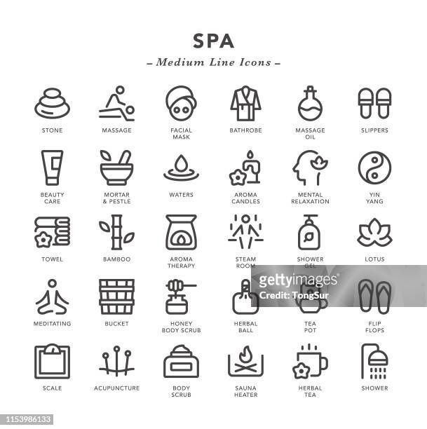 spa - medium line icons - sauna wellness stock illustrations