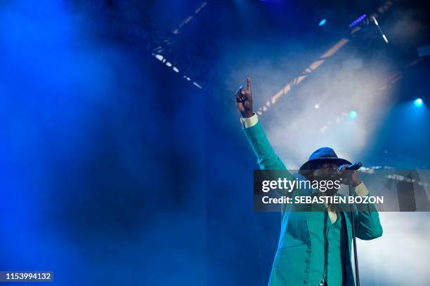 Ivorian singer Alpha Blondy performs on stage during the 31st Eurockeennes rock music festival in Belfort, eastern France, on July 5, 2019.