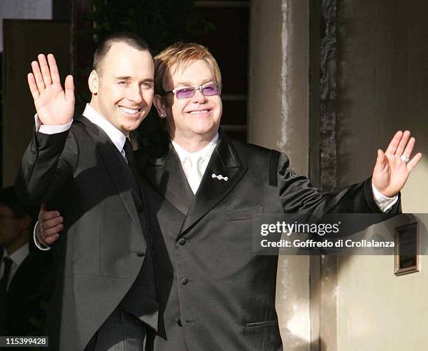 David Furnish and Sir Elton John during Sir Elton John and David Furnish's Civil Partnership Ceremony at Guildhall in Windsor, Great Britain.