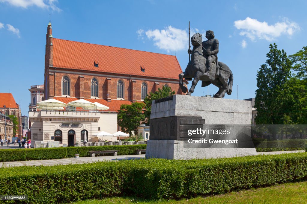 Equestrian statue of Bolesław I & the Corpus Christi Church in Wroclaw