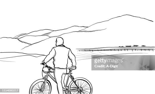 cycling pause - gray coat stock illustrations