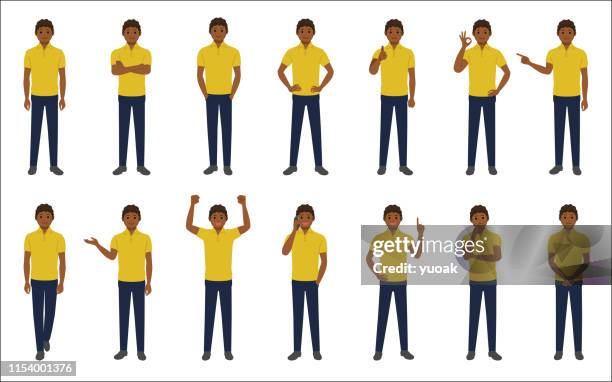 set of causal businessman isolated on white background - black thumbs up white background stock illustrations