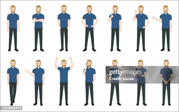 ilustraciones, imágenes clip art, dibujos animados e iconos de stock de conjunto de empresario causal aislado sobre fondo blanco - camisa de polo