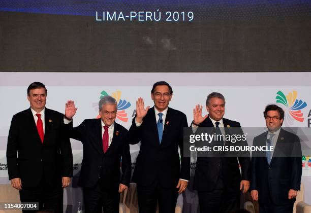 Mexico's Foreign Secretary Marcelo Ebrard, Chile's President Sebastian Pinera, Peru's President Martin Vizcarra, Colombia's President Ivan Duque and...