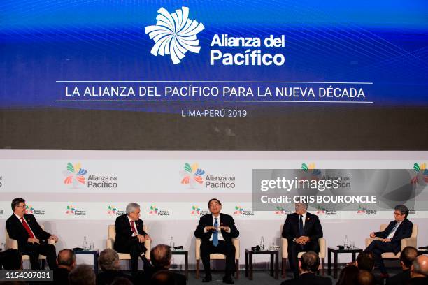 Mexico's Foreign Secretary Marcelo Ebrard, Chile's President Sebastian Pinera, Peru's President Martin Vizcarra, Colombia's President Ivan Duque and...