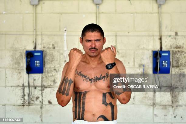 Former MS-13 gang leader Valmis Mejia a.k.a. 'el Bambi', is pictured at Santa Ana prison, 60 km northwest of San Salvador, on May 21, 2019. - Former...