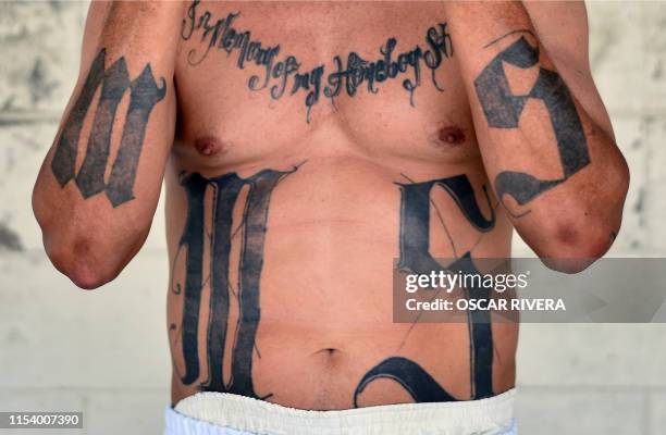 Former MS-13 gang leader Valmis Mejia a.k.a. 'el Bambi', is pictured at Santa Ana prison, 60 km northwest of San Salvador, on May 21, 2019. - Former...