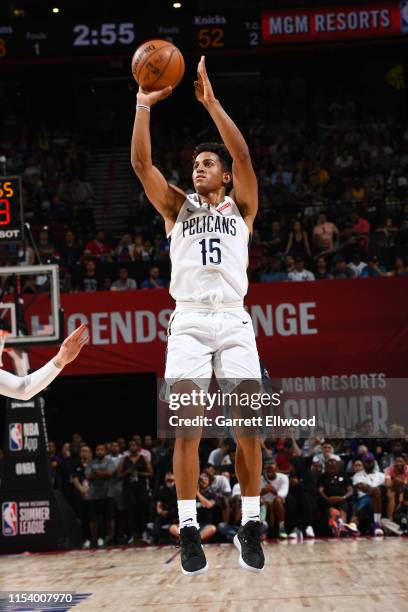 Las Vegas, NV Frank Jackson of the New Orleans Pelicans shoots the ball during the game against the New York Knicks during Day 1 of the 2019 Las...