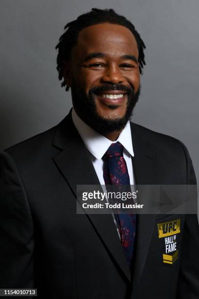 Rashad Evans poses for a portrait backstage after being inducted into the UFC Hall of Fame during the UFC Hall of Fame Class of 2019 Induction...