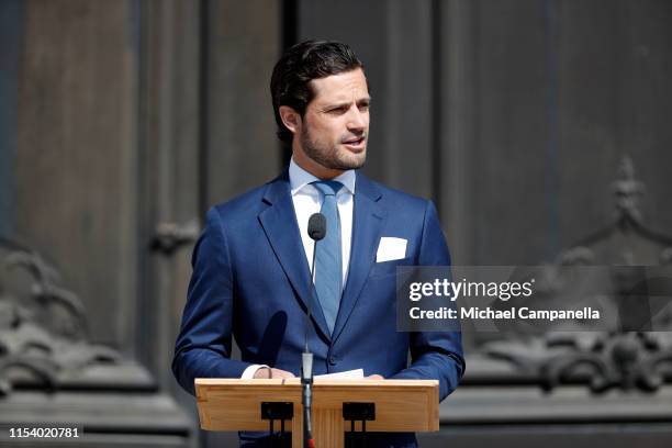 Prince Carl Phillip of Sweden participates in a ceremony celebrating Sweden's national day at the Royal Palace on June 6, 2019 in Stockholm, Sweden.