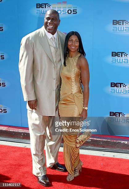 Magic Johnson and his wife Cookie Johnson during 2005 BET Awards - Arrivals at Kodak Theatre in Los Angeles, California, United States.