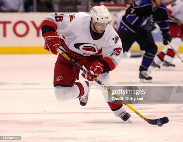 Erik Cole of the Carolina Hurricanes during 3-2 victory over the Los Angeles Kings at the Staples Center in Los Angeles, California on Thursday,...