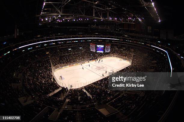 General view of the Staples Center during NHL match between the Los Angeles Kings and Tampa Bay Lightning in Los Angeles, Calif. On Tuesday, January...