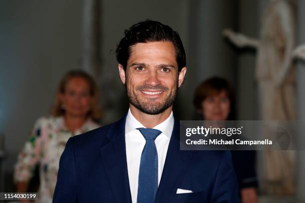 Prince Carl Phillip of Sweden attends a scholarship award in the drawing competition "The Thinking Hand" during Sweden's national day at the Royal...