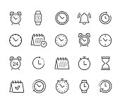 Time and clock, calendar, timer line icons. Vector linear icon set - stock vector.