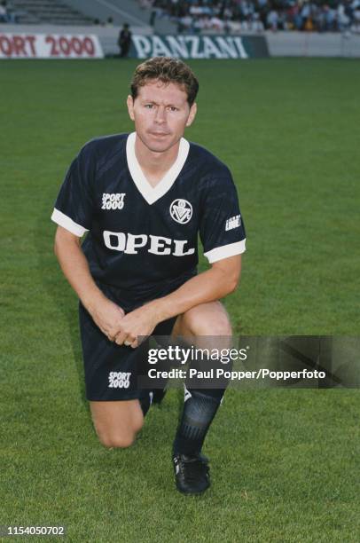 English footballer Clive Allen, forward with FC Girondins de Bordeaux, pictured on the pitch at the club's ground prior to playing in a French...