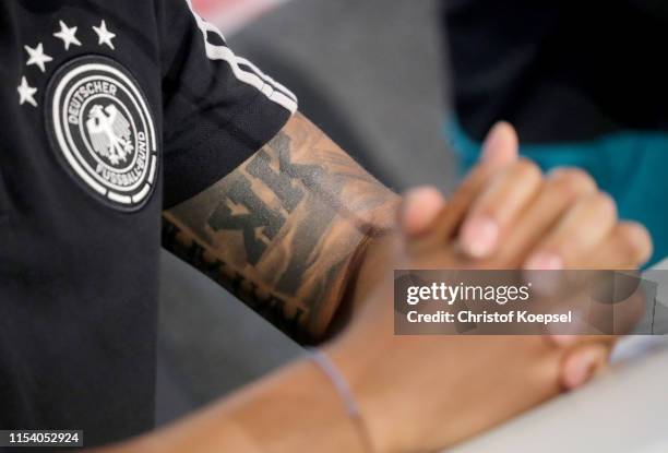 Speaks to the media during a press conference ahead of their UEFA European Championship Qualifier match against Belarus at Stadion de Koel on June...