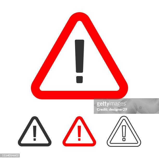 warning icon, exclamation point sign in red triangle flat design. - information sign stock illustrations