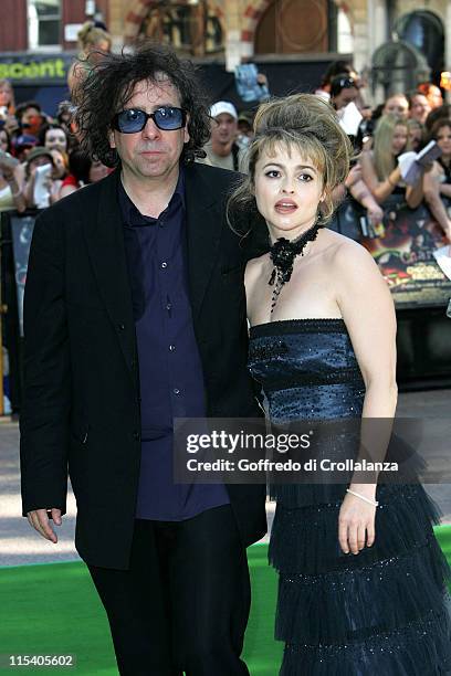 Tim Burton and Helena Bonham Carter during "Charlie and the Chocolate Factory" London Premiere at Odeon Leicester Square in London, United Kingdom.