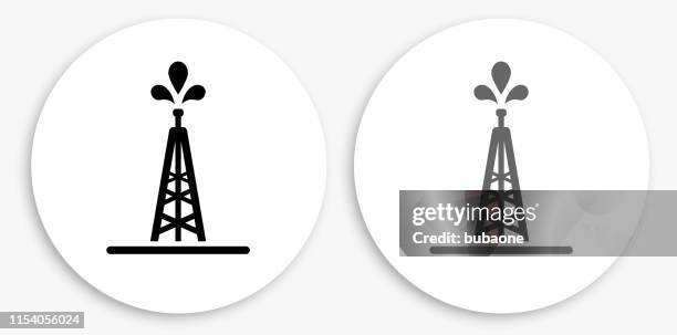 oil drill black and white round icon - hydraulic fracturing icons stock illustrations