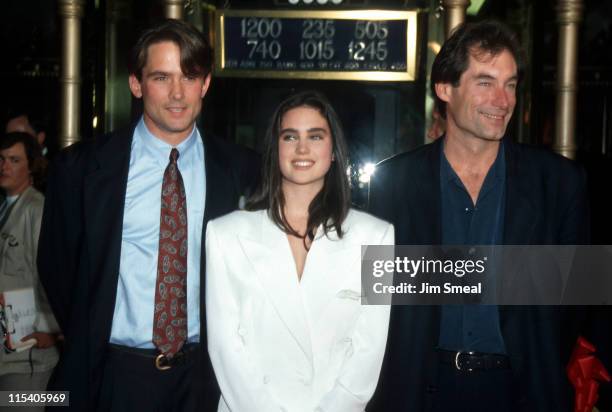 Bill Campbell, Jennifer Connelly, and Tim Dalton during "The Rocketeer" Ribbon-Cutting Ceremony, 1991 at El Capitan Theater in Hollywood, California,...