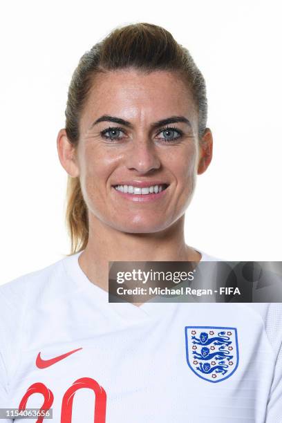 Karen Carney of England poses for a portrait during the official FIFA Women's World Cup 2019 portrait session at Radisson Blu Hotel Nice on June 06,...