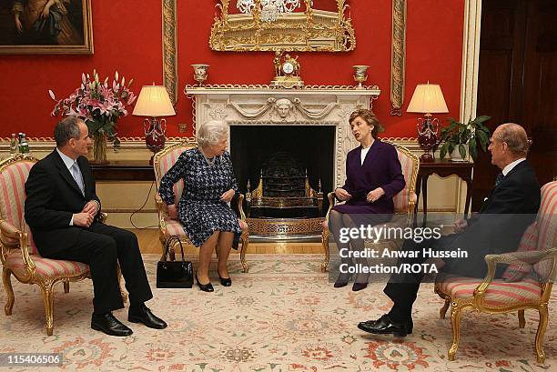 The Queen Elizabeth II and Prince Philip, Duke of Edinburgh meet Irish President Mary McAleese and her husband Dr. Martin McAleese at Hillsborough...