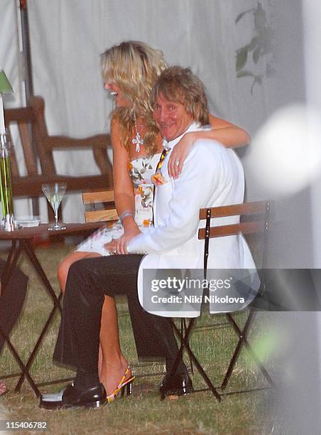 Penny Lancaster and Rod Stewart during Prince's Trust Summer Ball - Outside Arrivals - July 6, 2006 at Berkeley Square in London, Great Britain.