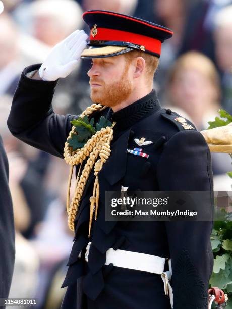 Prince Harry, Duke of Sussex attends, as reviewing officer, the annual Founder's Day Parade at the Royal Hospital Chelsea on June 6, 2019 in London,...