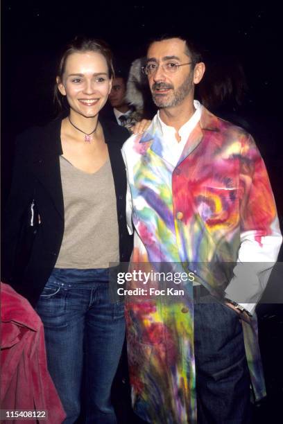 Claire Borotra and Franck Sorbier during Paris Fashion Week - Haute Couture Spring Summer 2006 - Franck Sorbier - Backstage at Lido Cabaret in Paris,...