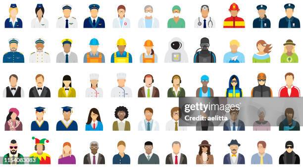people icon set - different professions. - male chef stock illustrations