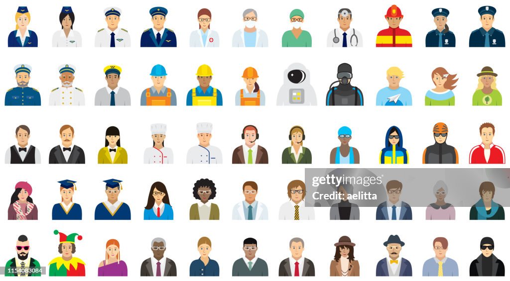 People icon set (option face) - different professions.
