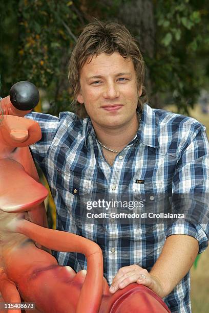 Jamie Oliver during "Peter Pan" Characters Wander Kensington Gardens for Great Ormond Street Hospital - July 23, 2005 at Kensington Gardens in...