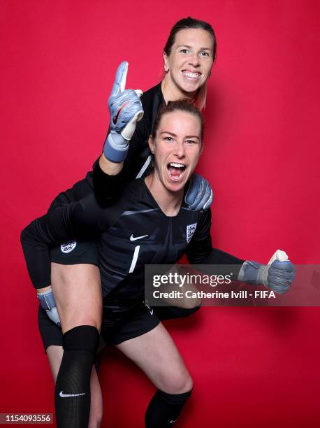 Karen Bardsley of England and Carly Telford of England pose for a portrait during the official FIFA Women's World Cup 2019 portrait session at...