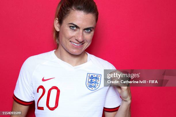 Karen Carney of England poses for a portrait during the official FIFA Women's World Cup 2019 portrait session at Radisson Blu Hotel Nice on June 06,...