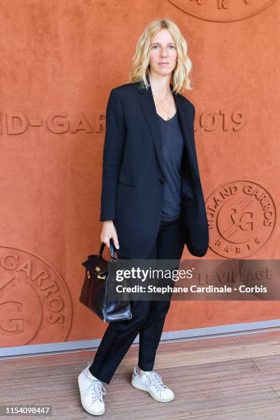 Actress Sandrine Kiberlain attends the 2019 French Tennis Open - Day Twelve at Roland Garros on June 06, 2019 in Paris, France.