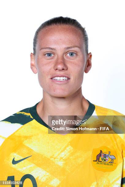 Emily Van Egmond of Australia poses for a portrait during the official FIFA Women's World Cup 2019 portrait session at Royal Hainaut Spa & Resort...
