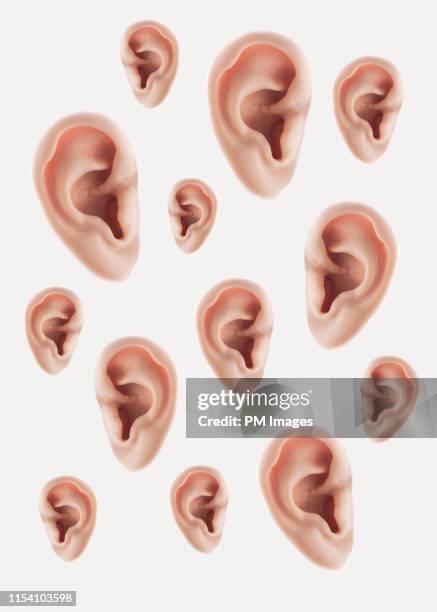 random human ears on white - ohr stock-fotos und bilder