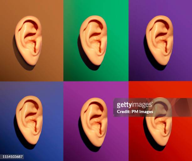 human ears on different colors - ear stock pictures, royalty-free photos & images