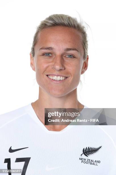 Hannah Wilkinson of New Zealand poses for a portrait during the official FIFA Women's World Cup 2019 portrait session at Hotel Mercure Le Havre...