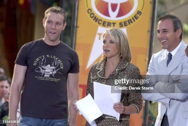 Adam Pascal, Katie Couric and Matt Lauer during The Cast of the Movie "Rent" Performs on the "Today Show" 2005 Summer Concert Series at Rockefeller...