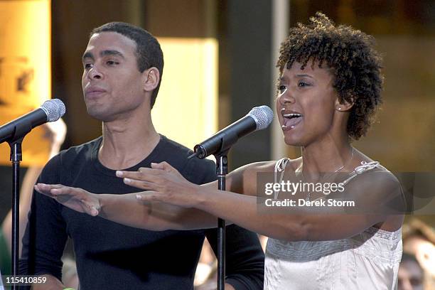 Wilsom Jermaine Heredia and Tracie Thoms during The Cast of the Movie "Rent" Performs on the "Today Show" 2005 Summer Concert Series at Rockefeller...