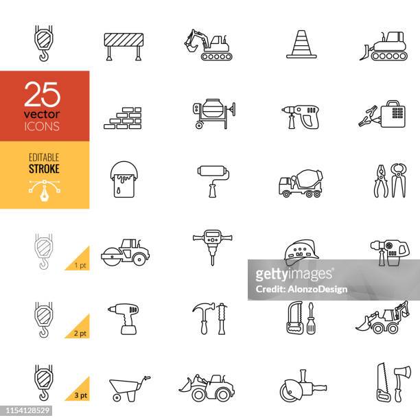 construction and tools line icons. editable stroke. - hoisted stock illustrations