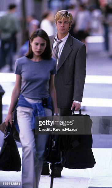 Claire Forlani and Brad Pitt during Meet Joe Black - On Location at Streets of Manhattan in New York City, New York, United States.