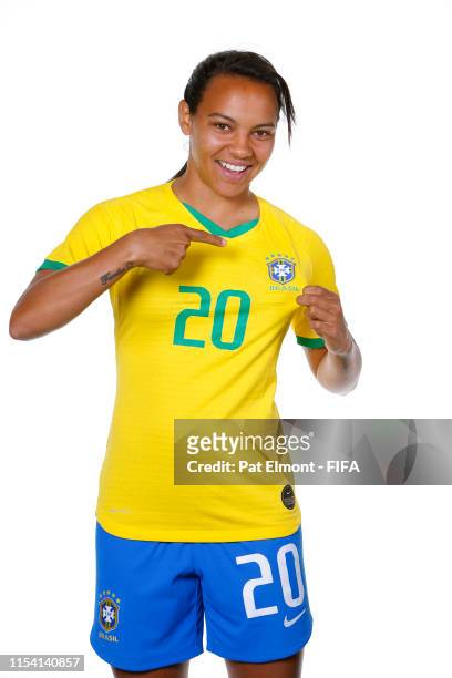 Raquel Fernandes of Brazil poses for a portrait during the official FIFA Women's World Cup 2019 portrait session at Grand Hotel Uriage on June 06,...